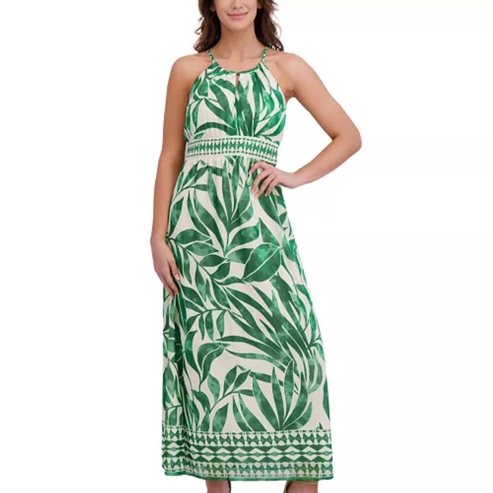 London Times Green Botanical Print Dress
